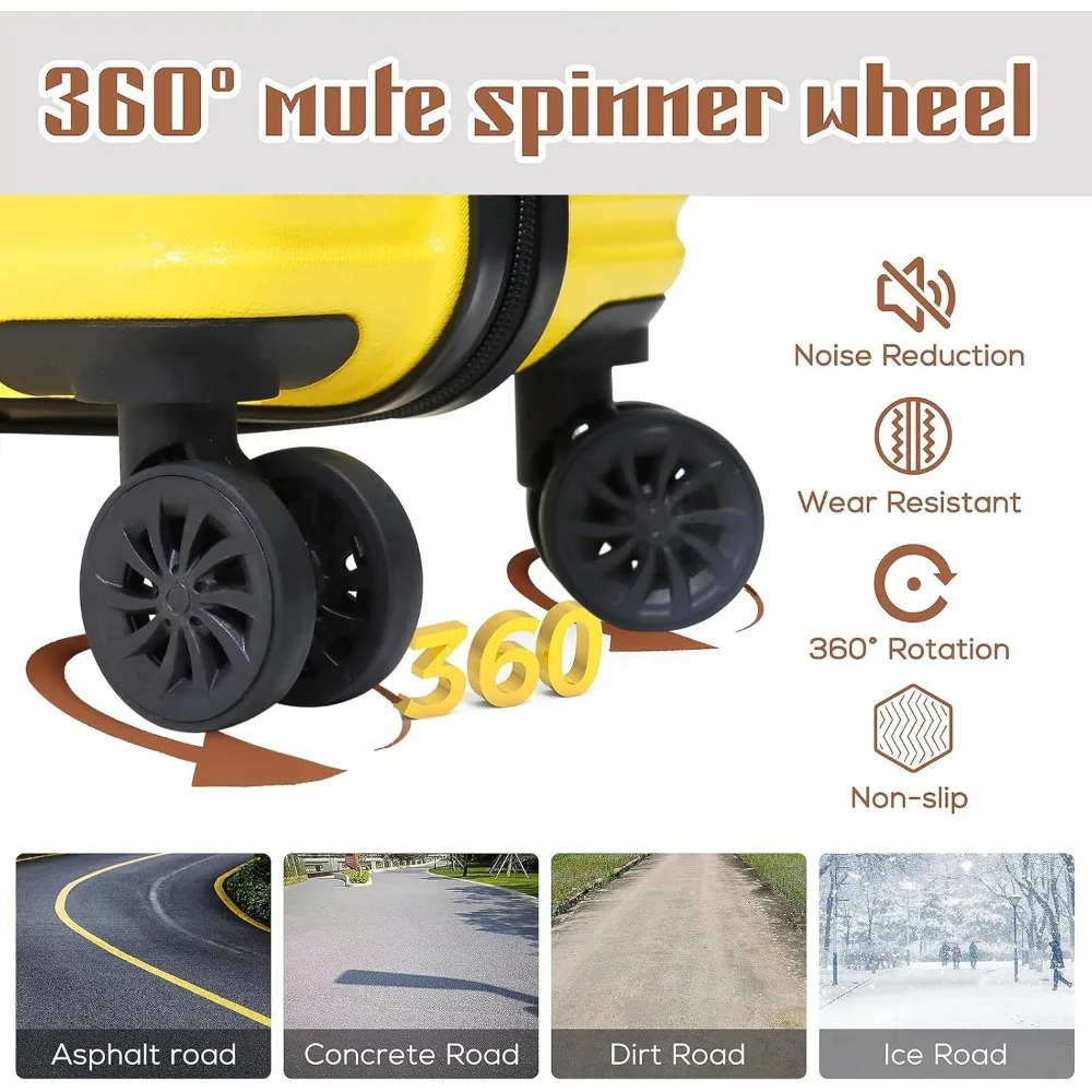 3 Piece Hardshell Spinner Luggage Set with Carry-On Suitcase, Weekender Bag, and Toiletry Bag in Yellow