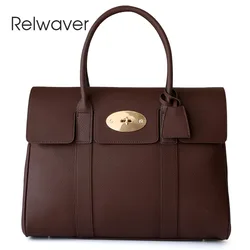 Relwaver genuine leather tote bag top layer cowhide handbag 2023 winter top handle commute ladies handbags fashion big women bag