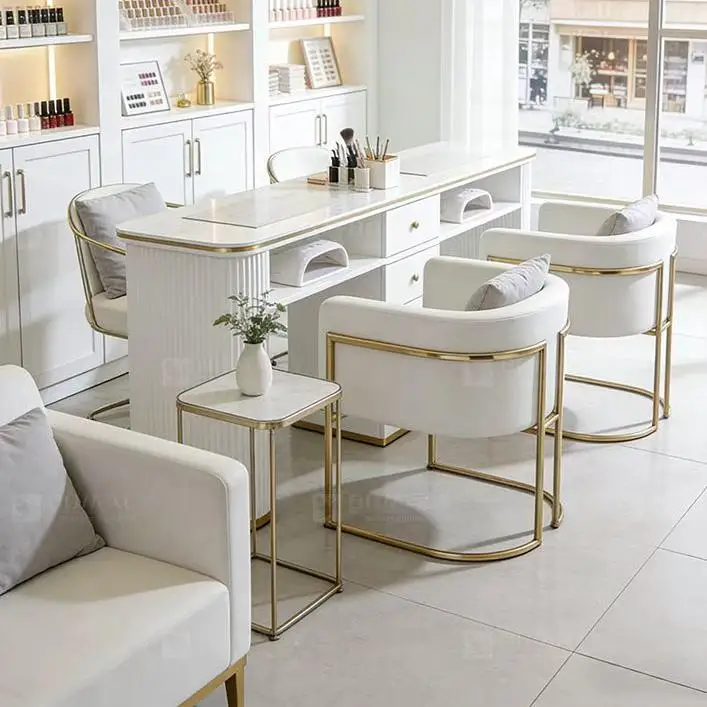2026 New Nail Table Set - Customizable Size & Color + Chair Set + Built-in Vacuum & Drawer, Salon Furniture Set
