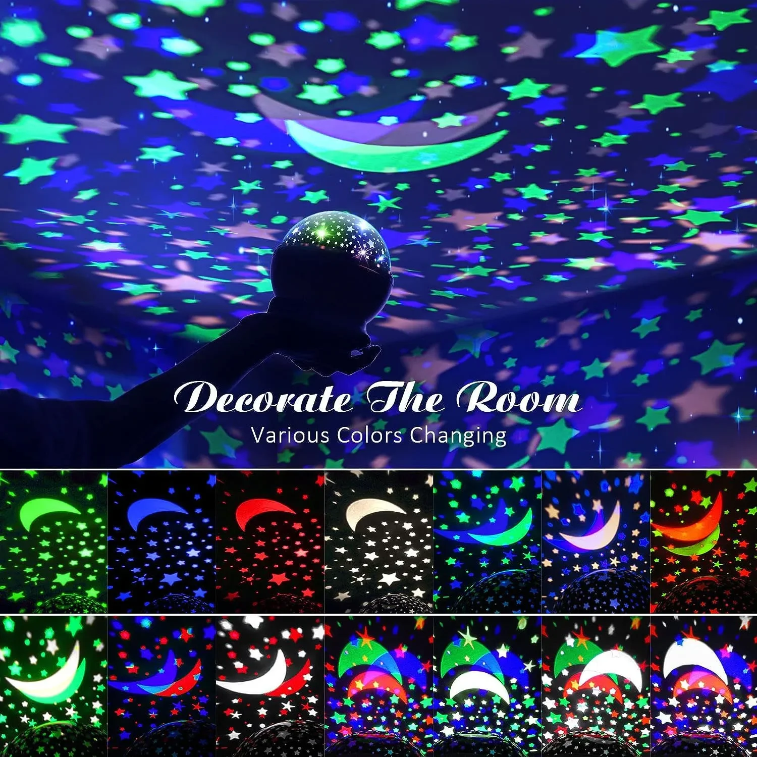 1pc Star Moon Projector Night Light, lampada a luce notturna rotante a 360 gradi colori che cambiano proiettore di luce da sogno per la decorazione domestica