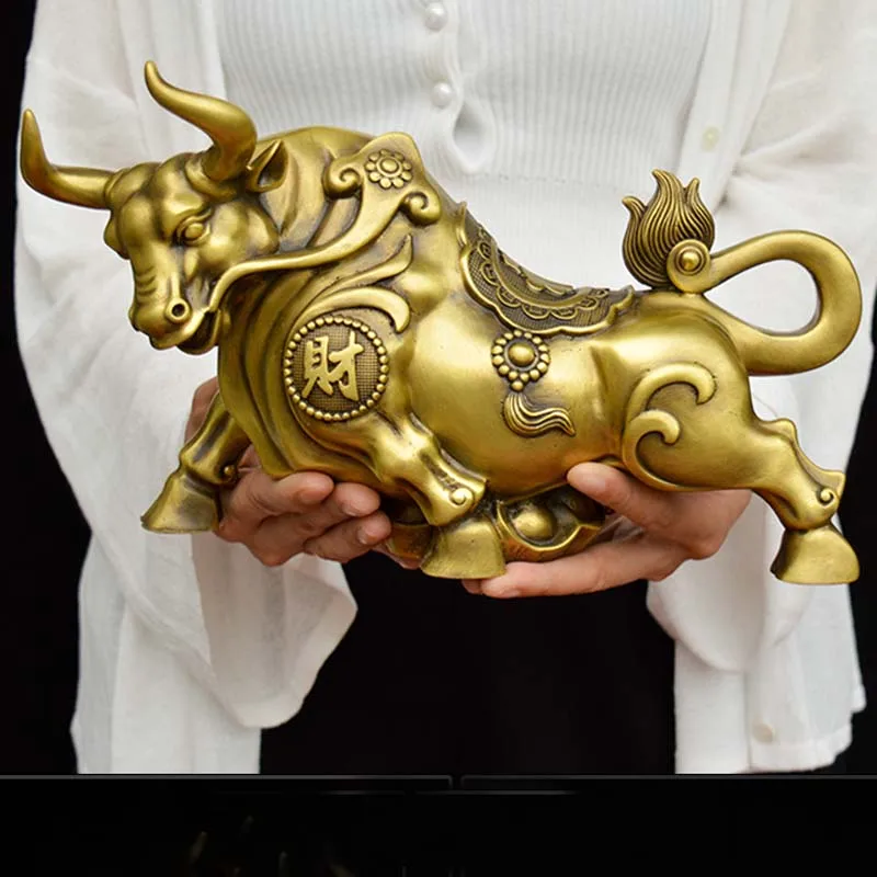

GOOD LUCK Auspicious COPPER BULL ornament living room Company Decorative ART ZHAO CAI fortune BULL Statue