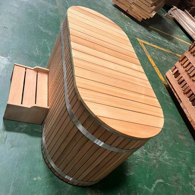 

I Factory Wholale Modern Cold Plunge Bathtubs Obechi Stainls Steel Oval Spa Quality Wooden Bath Tub