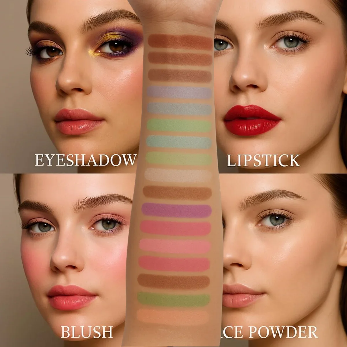 30-Color Strawberry Makeup Palette Set, 21 Eyeshadows + 4 Lip Glosses + 3 Blushes + 2 Powder Compacts (Including Brushes + Puff), Easy to Apply and Not Easy to Smudge, All in One Palette