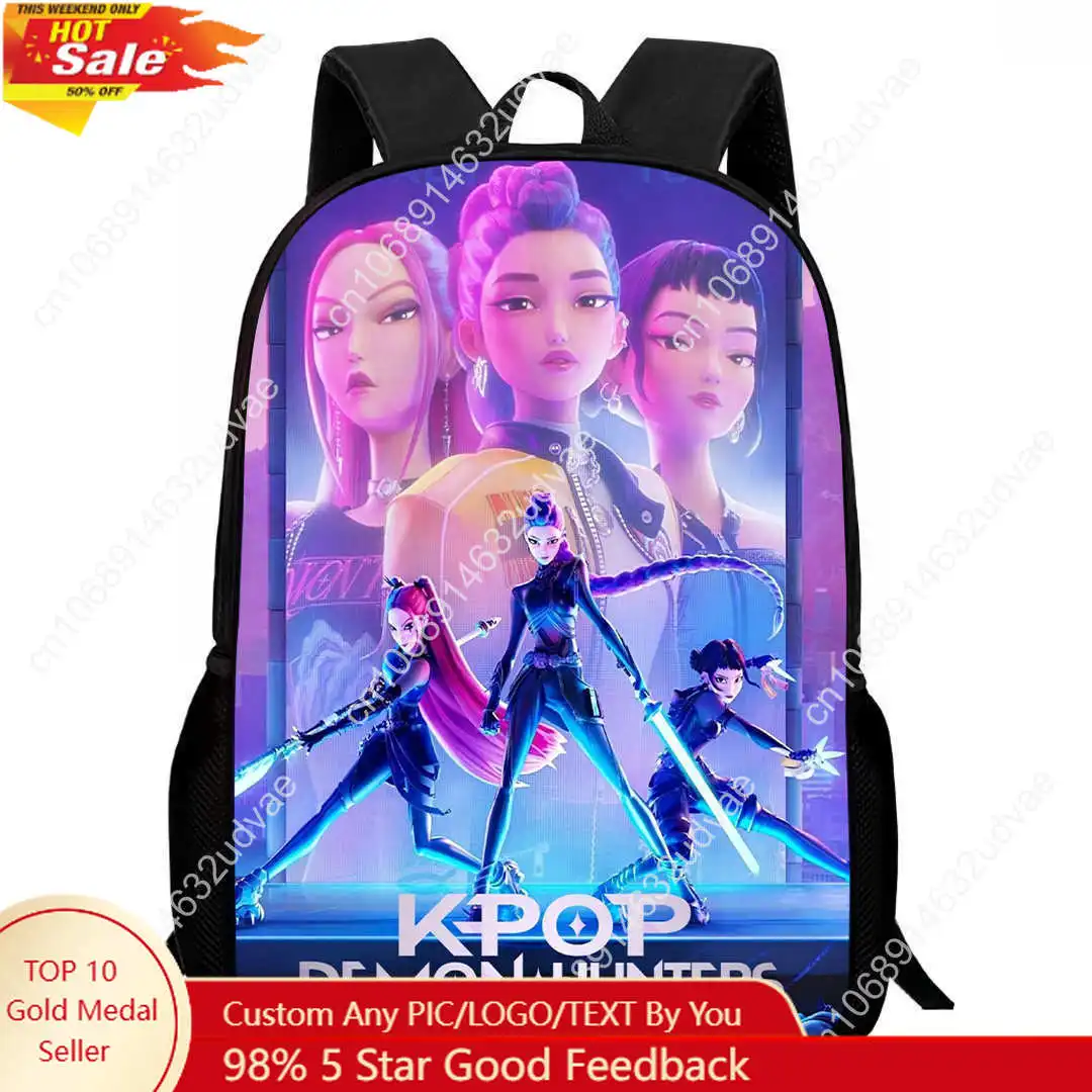 

Cute Kpop Demons Hunters Backpack Demon Slayer Print Cartoon Anime Double Shoulder Bag K-POP Student Lightweight Schoolbag Gifts