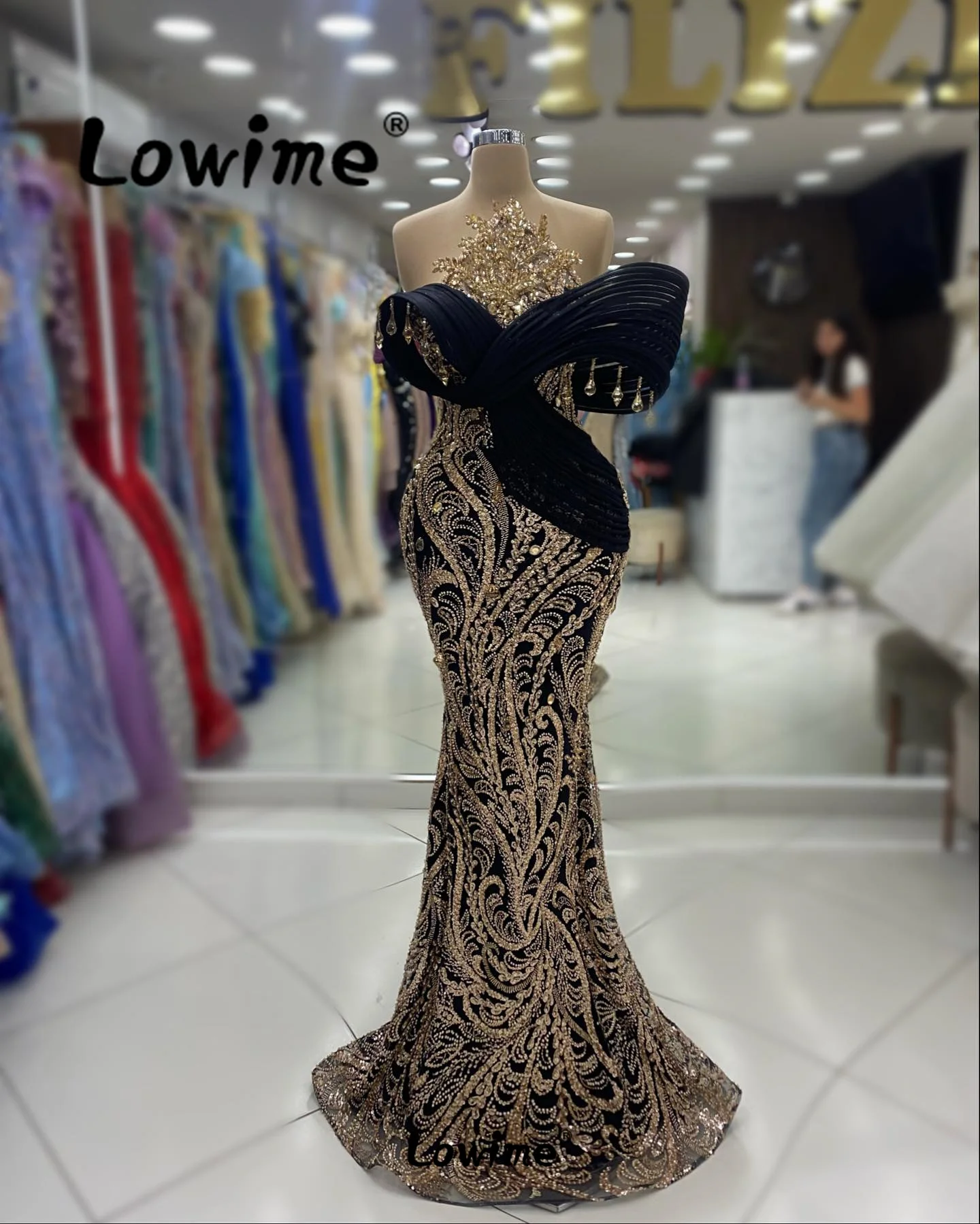 Black New Arrival Abendkleid Luxury 2024 Dubai Arabic Evening Dress Mermaid Aso Ebi Crystals Mermaid Prom Dresses Off Shoulder