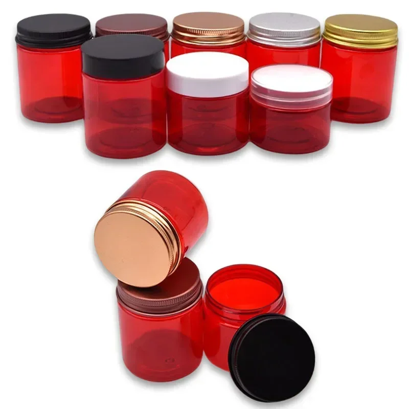 

12 шт., 80 г, красная пластиковая банка для домашних животных, банки для крема для макияжа с алюминиевыми крышками, пустые герметичные косметические бутылки, портативный инструмент для ухода за кожей, красота