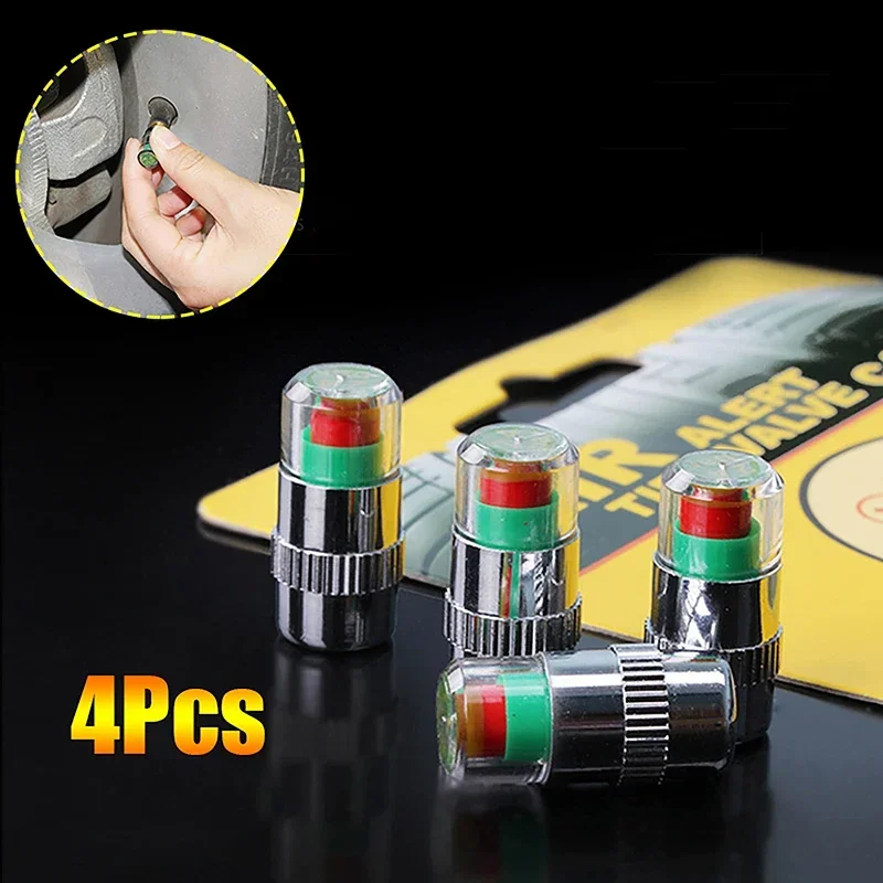 

4Pcs Car Tire Pressure Guage Cap Sensor Indicator Alert Monitoring Tool Tyre Cap Indicator Alert Air Pressure Gauge