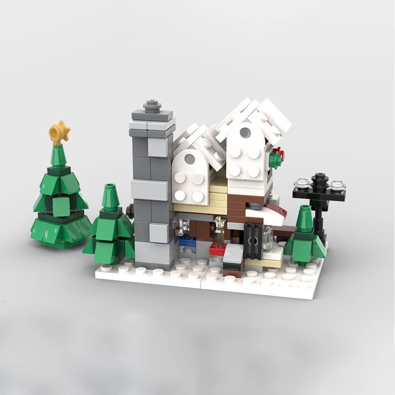 261-piece MOC Christmas Building Series Winter Snow House Toy Store Model DIY Assembly Building Block Toy Children's Gift