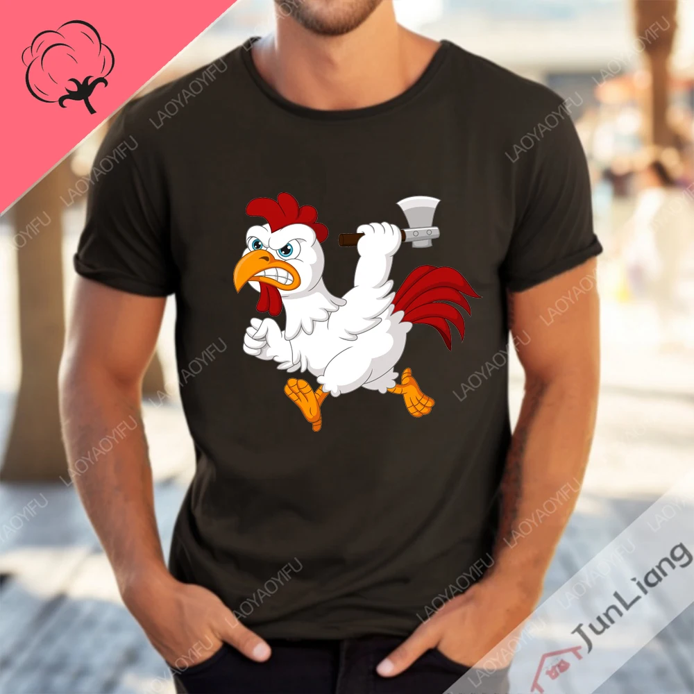 Funny Chicken What The Cluck Manga Men's Clothing Short Sleeve Tee Graphic T Shirts Y2k Streetwear Oversized T-shirt T-shirts