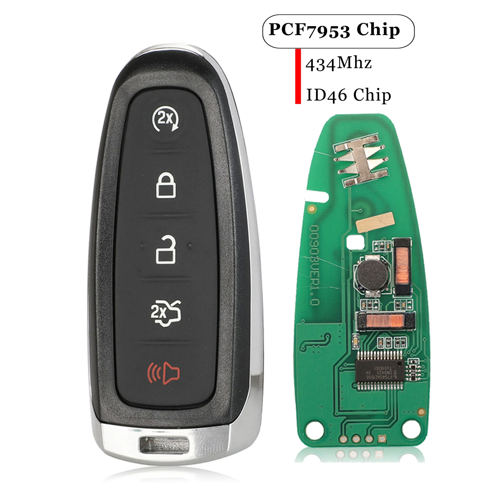 

jingyuqin 5Buttons For Ford Edge Escape Explorer Taurus Flex Focus Remote Key Fob 434MHZ ID46-PCF7953 Chip M3N5WY8609 FO38 blade