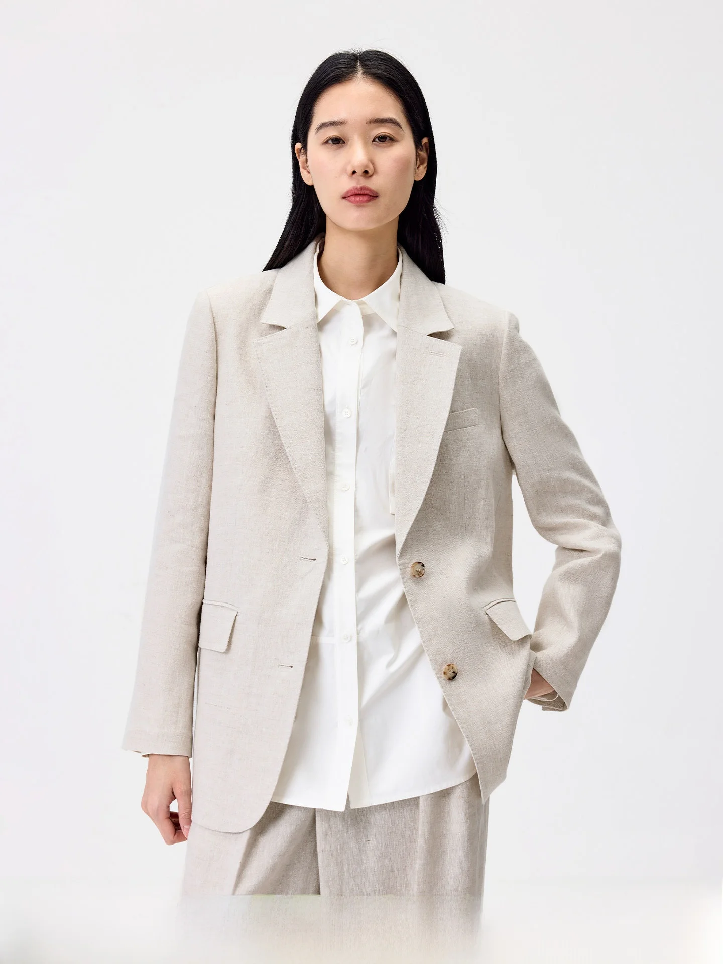 

Повседневный комплект для поездок на работу: женский жакет из чистого льна с узором «бамбуковые узлы», отложным воротником, длинными рукавами и застежкой на одну пуговицу