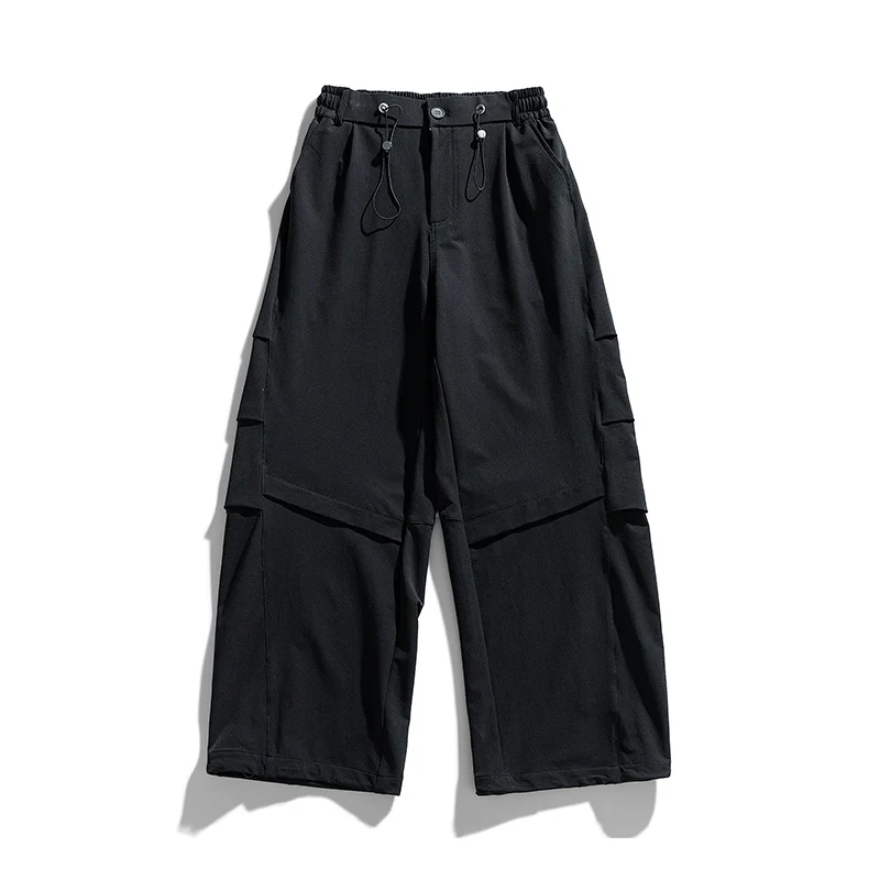 

Мужские весенне-осенние уличные свободные повседневные широкие мужские брюки, черные брюки с изогнутыми ножками, американские плиссированные брюки для спецодежды