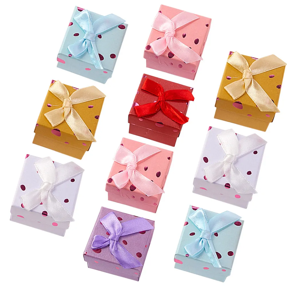 

10Pcs Small Jewelry Boxes Bowknot Decor Gift Storage Case Ring Earrings Holder Present Storage Container Organizer