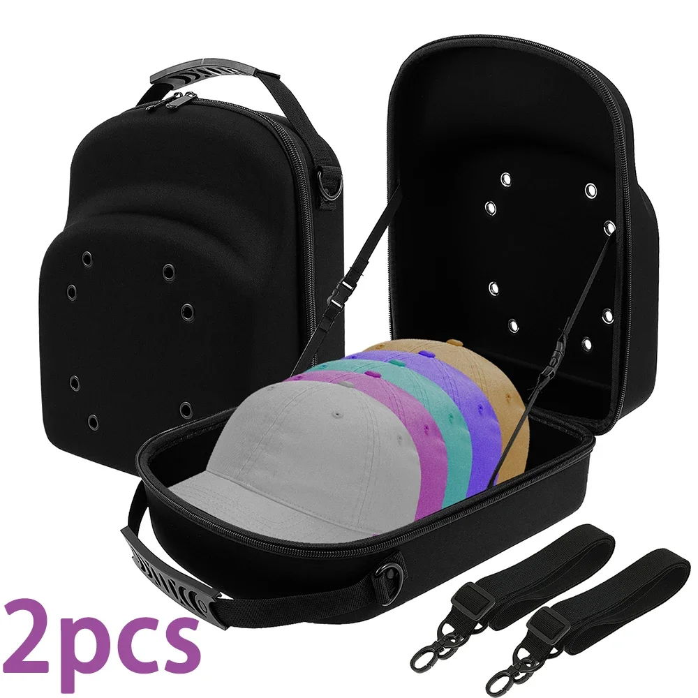 

2Pcs Portable Outdoor Travel Hat Carrier Case Hard Shell Hat Organizer Box Baseball Cap Carrying Bag with Detachable Shoulder