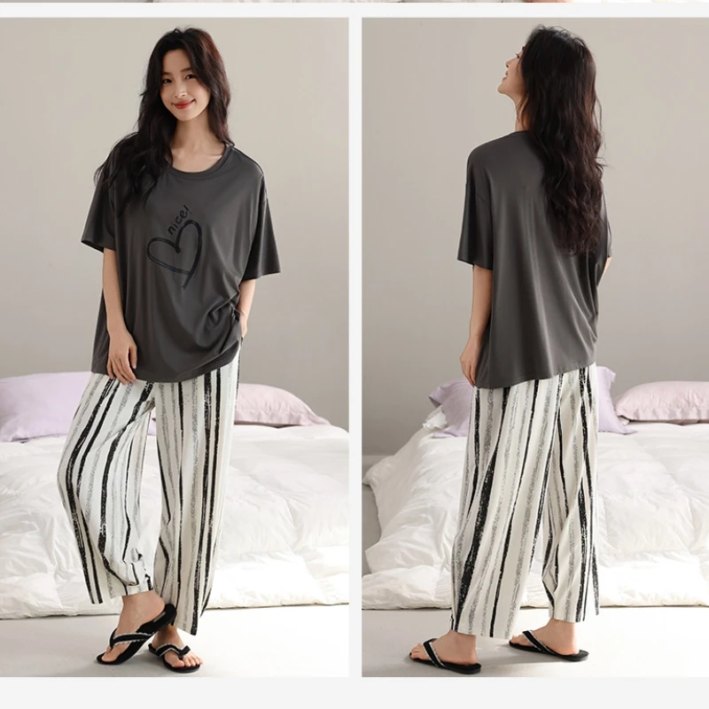Women's sleepwear 2026 new style with chest cushion summer Lyocell Tencel cotton short sleeved pants Korean version fashionable