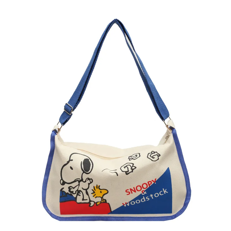 MINISO Disney Serie Cartoon Canvas Bag Large Capacity Handbag Snoopy Shoulder Bag Women Crossbody Bag Adjustable Shoulder Straps