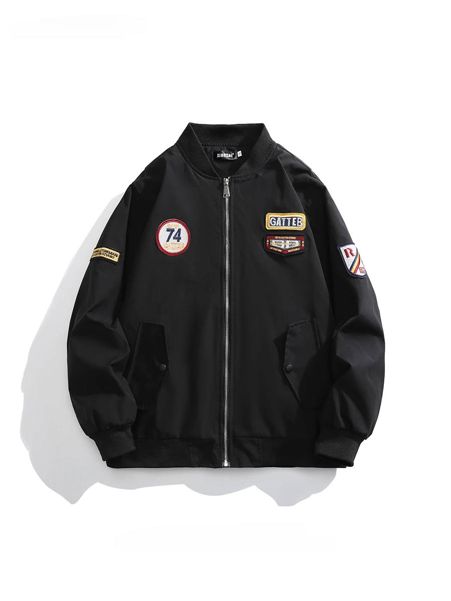 

Men Women Fully Embroidery Motorcycle Baseball Uniform Coats Trendy Brand Stand Collar American Outdoor Riding Windproof Jackets