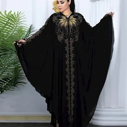 Abaya muçulmana para mulheres, Boubou de chiffon elegante, Caftan preto, festa de casamento, vestidos, Dubai, luxo, 2023