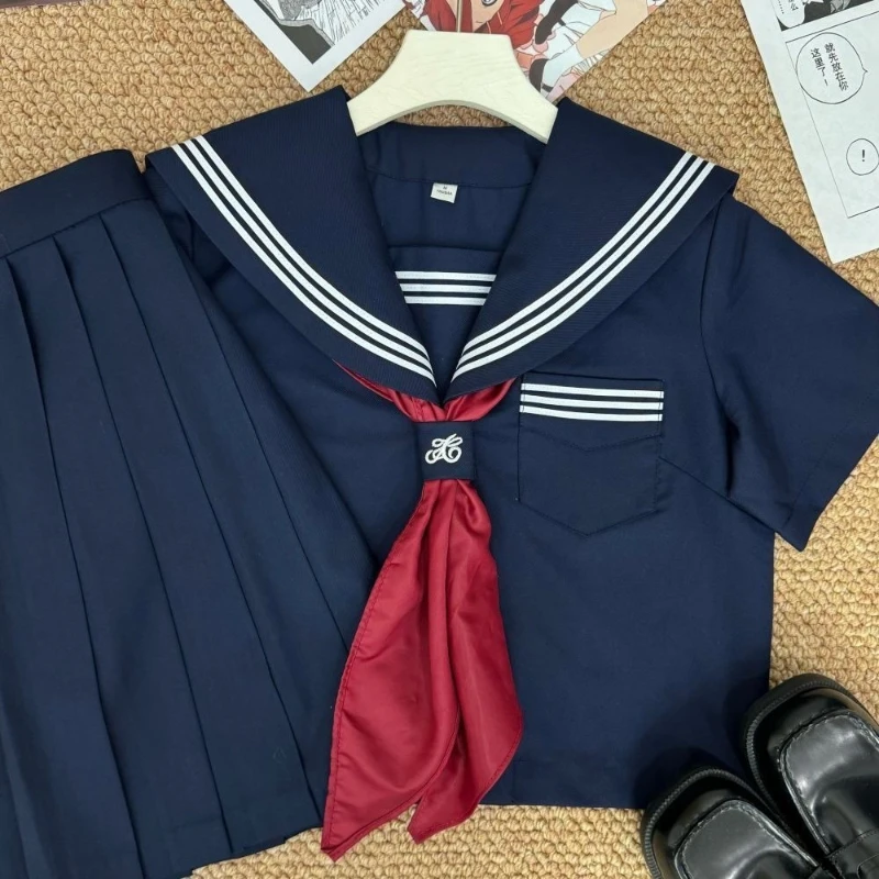 Neue authentische japanische JK-Uniform, Matrosenanzug, dunkelblau, drei Streifen, klassischer Basic-Stil, Schulmädchen-Kostüm-Set