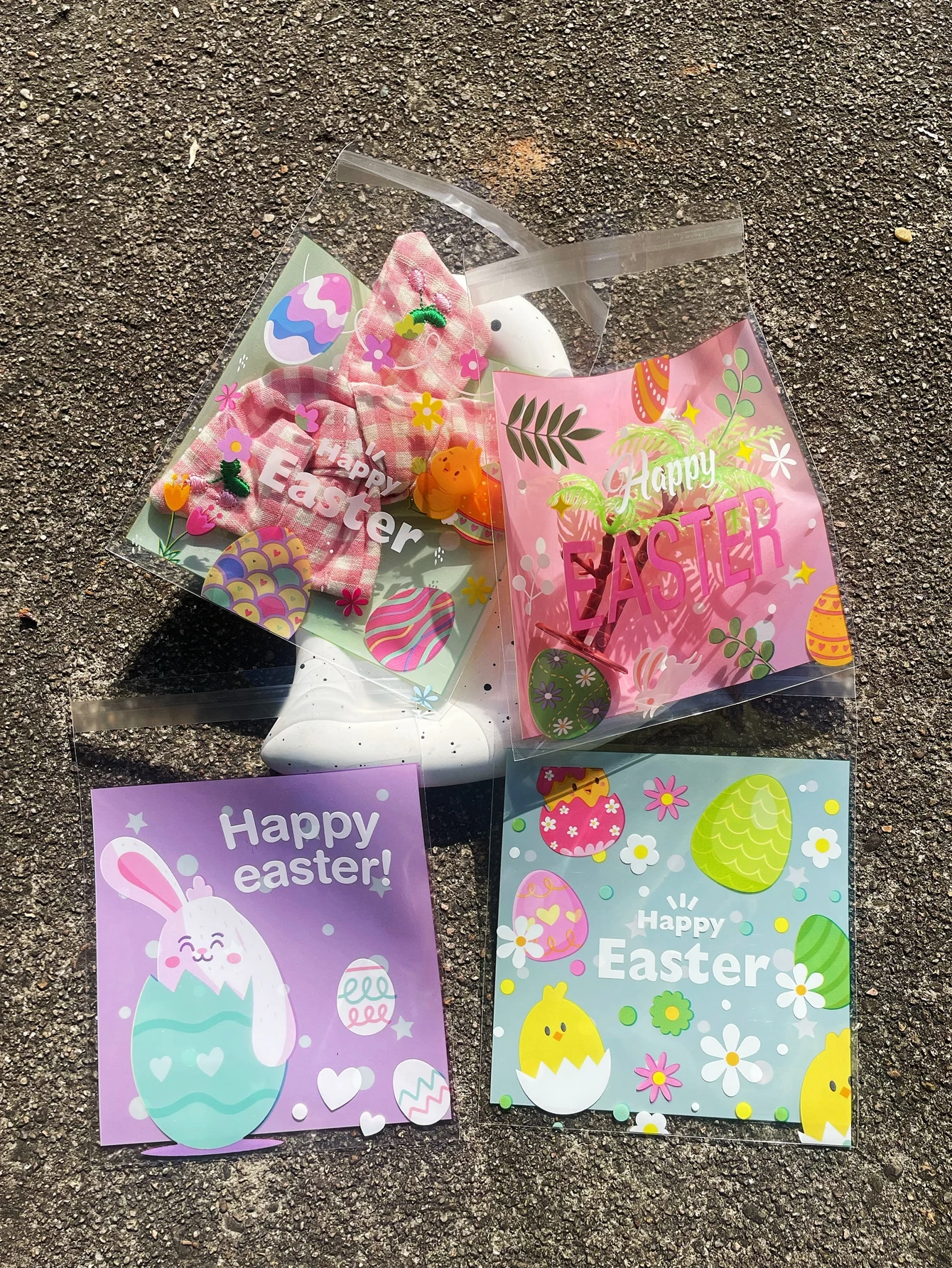 100pcs Happy Easter Printed Small Bunny Gift Candy Decorative Bag, Happy Easter Gifts Easter egg Pattern Opp Self-sealing Bags