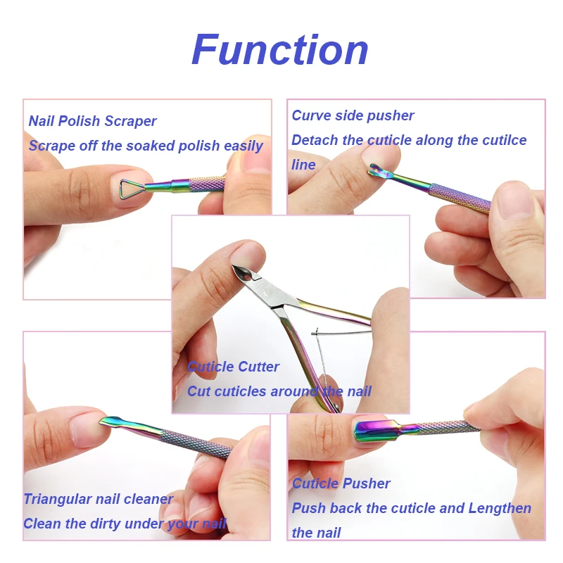 3 Pcs/Set Professional Stainless Steel Nail Cutter Scissor Nippers Muti Function Cuticle Pusher Remover Nail Care Manicure Kits