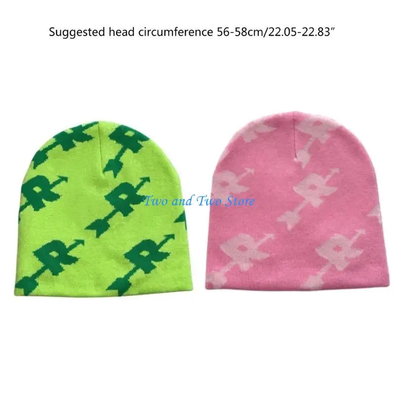 HX6F Y2K Pink Beanie Grunge Beanie Skullies Beanie Slouchy Beanie Knit Beanie Hat Women Skull Cap Graphic Beanie