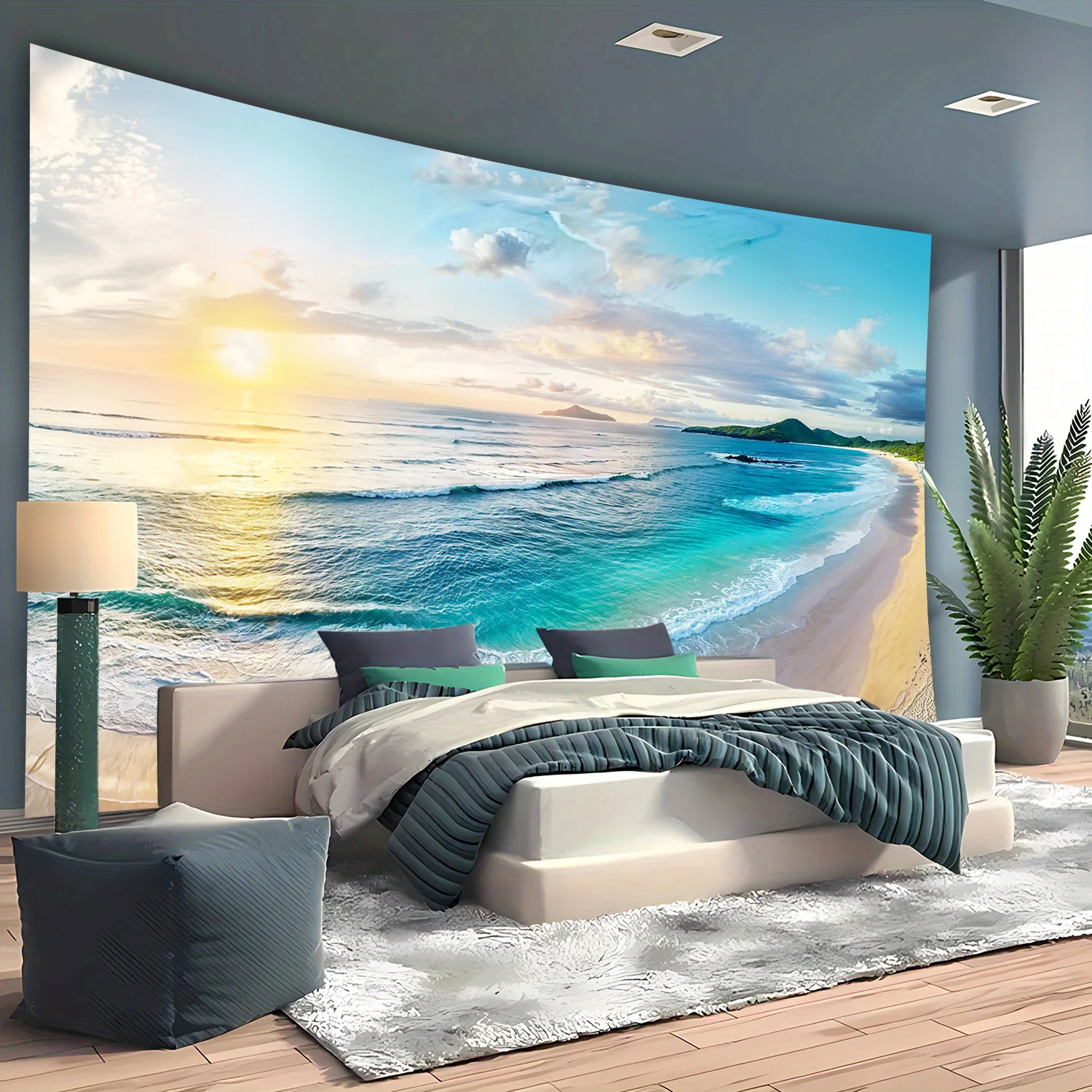 Ocean Sunset Tapestry Bringing Serenity and Natural Beauty into a Cozy Bedroom Oasis