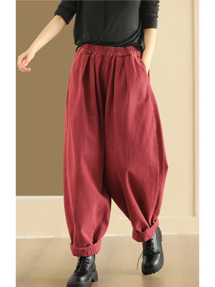 Amax LuluE الخريف الأوروبي الترفيه المرأة موضة فضفاضة خمر Soild سراويلي حريمي السيدات الفاخرة اللياقة البدنية الشرير مرونة الخصر بنطلون