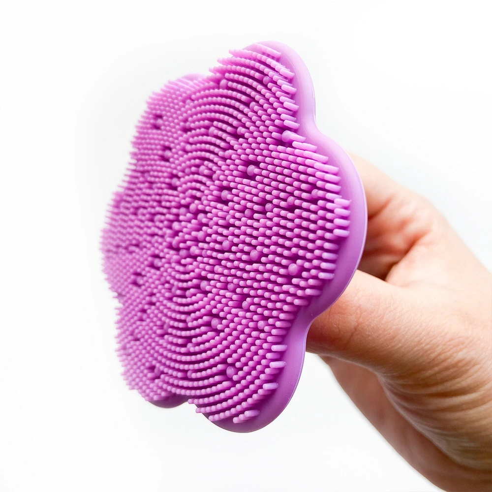 Brosse à shampoing en silicone violet pour bébé, massage, courbure douce, Q-bombe, bain et essuyage, résine, pas de déformation, gril de bain pour nouveau-né, bleu