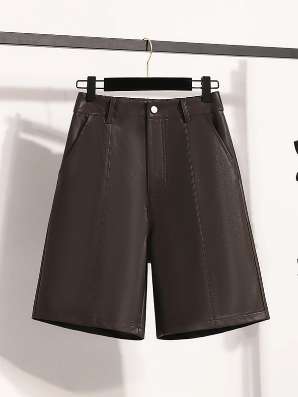 2026 Autumn Winter Women's Wide Leg Short Pants Bootcut High Waist Straight Tube PU Leather Pants Casual Fashion Original Design