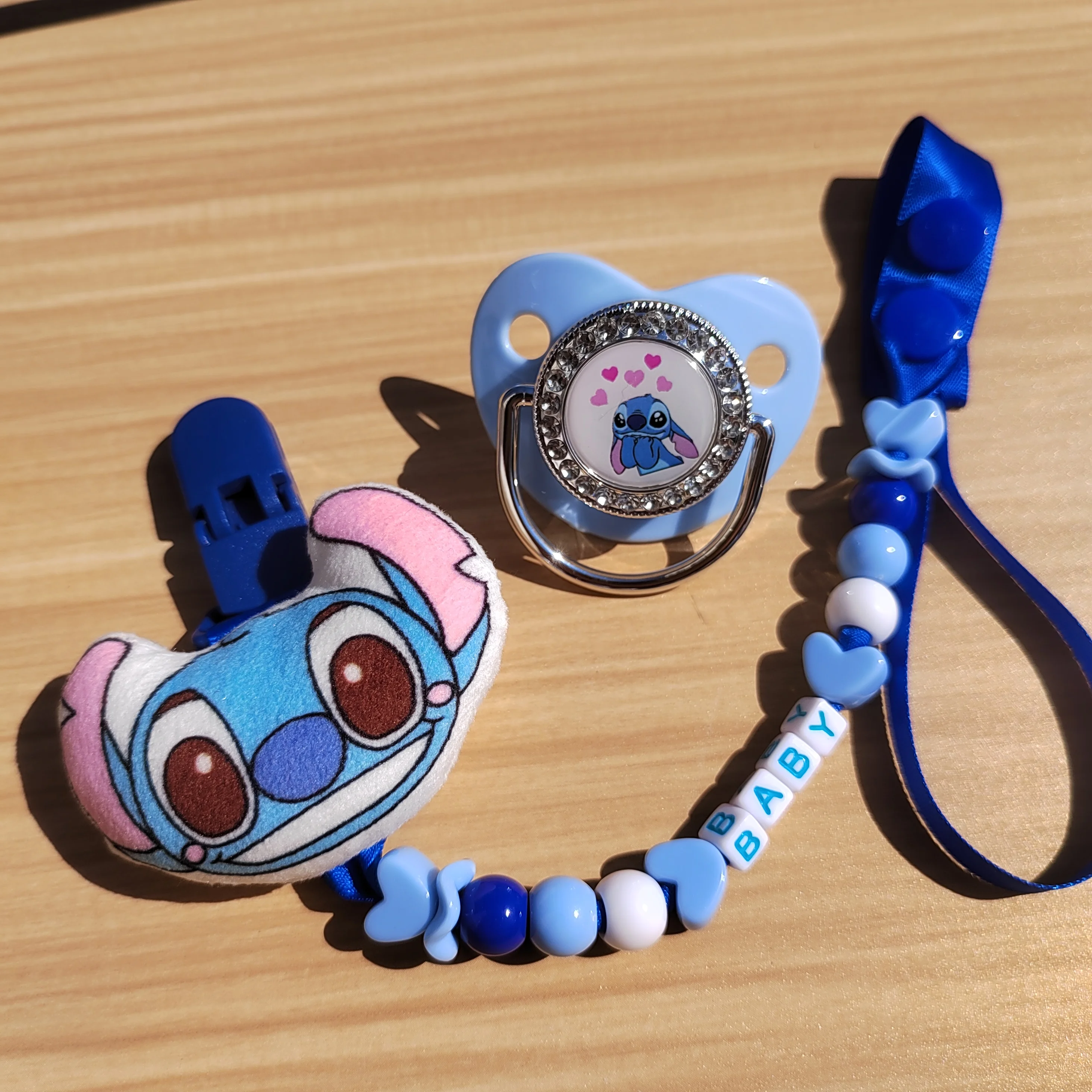 Stitch animated cartoon image pacifier clip and nipple chews for toddlers with teething silicone teether personalized custom