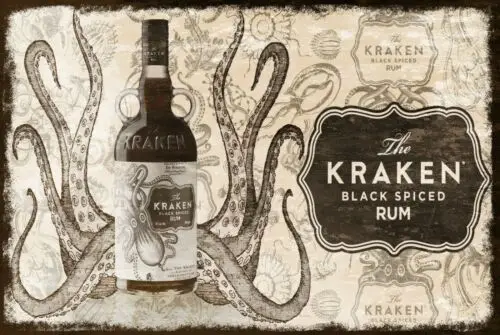 Kraken Black Rum Octopus Aged Look Vintage Style Metal Sign Bar Pub Mancave