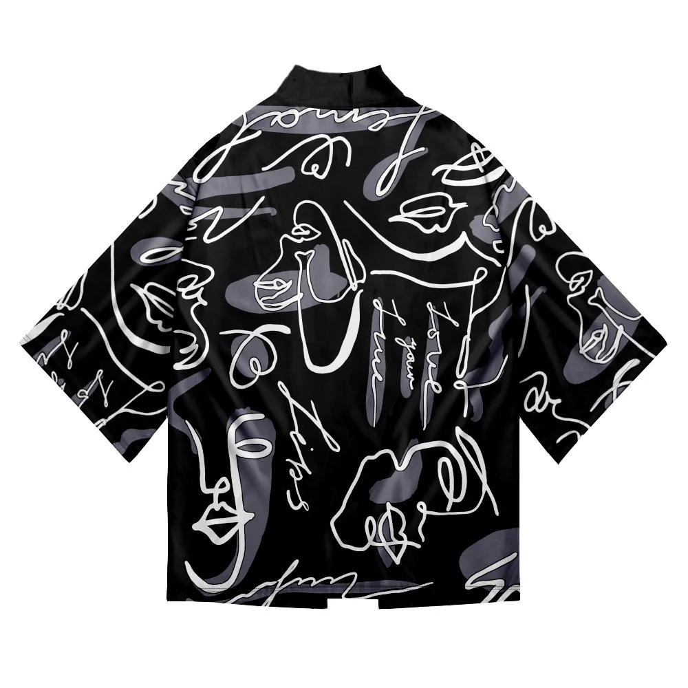 Fashion Graffiti Kimono Cardigan Oversized Haori Japanese Harajuku Women Men Cosplay Blouse Yukata Clothing