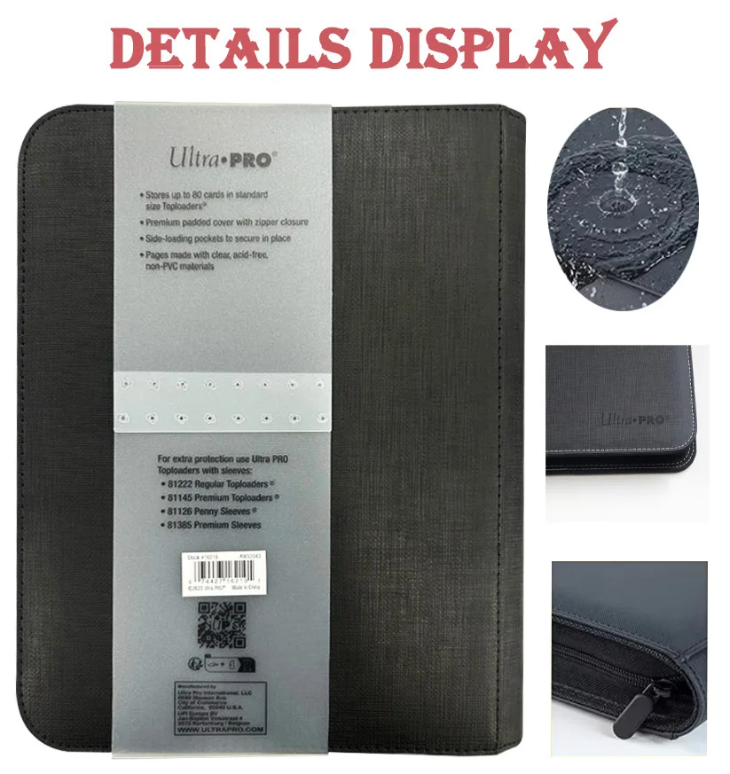 Holds 80 Cards Ultro Pro 4-POCKET Zippered Black Toploader Pro-Binder Multiple Protecting For Boardgame Trading Card Collection