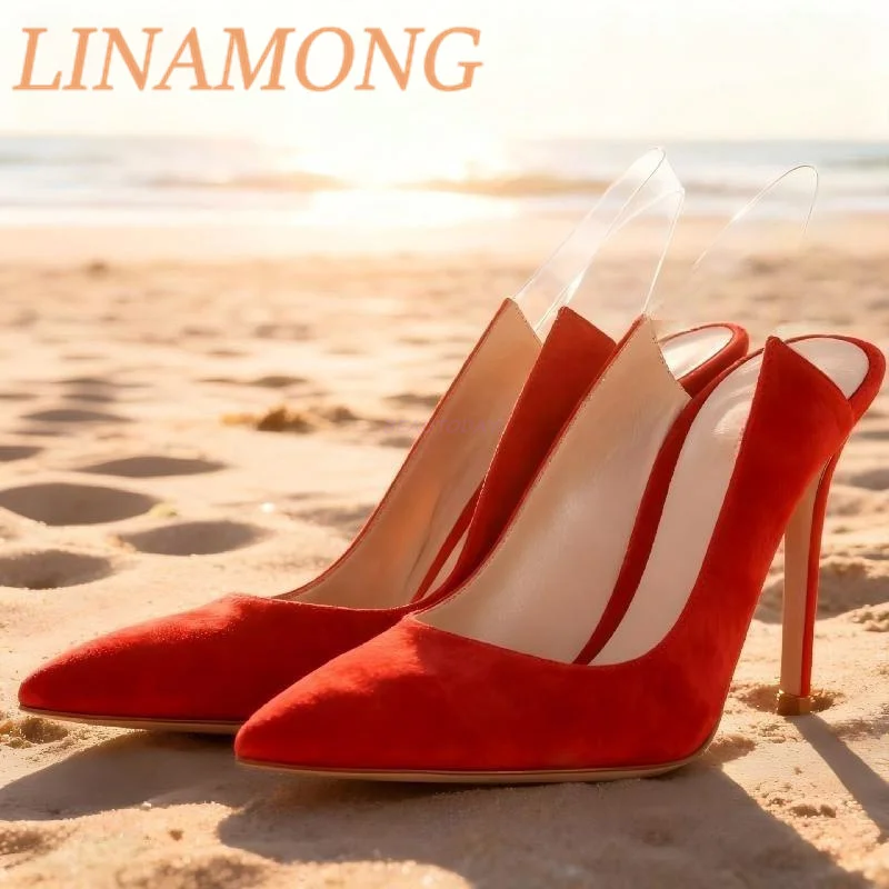 

White Red Pointed High Heels Transparent Temperament Ankle Strap Exposed Heel Fashion Single Shoes Banquet Wedding Shoes