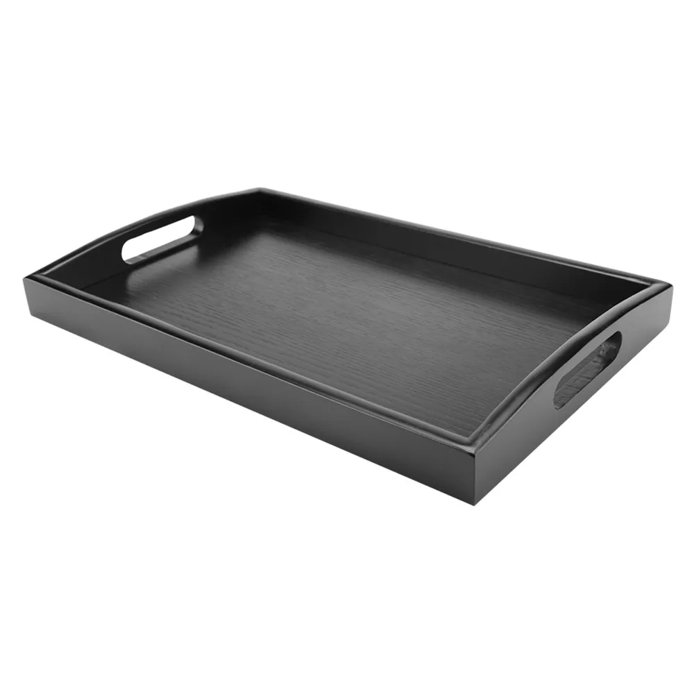 Large Size Wood Serving Tray Rectangular Shape Black Color Wooden Breakfast Tray With Handle Wood Material Tea Serving Tray