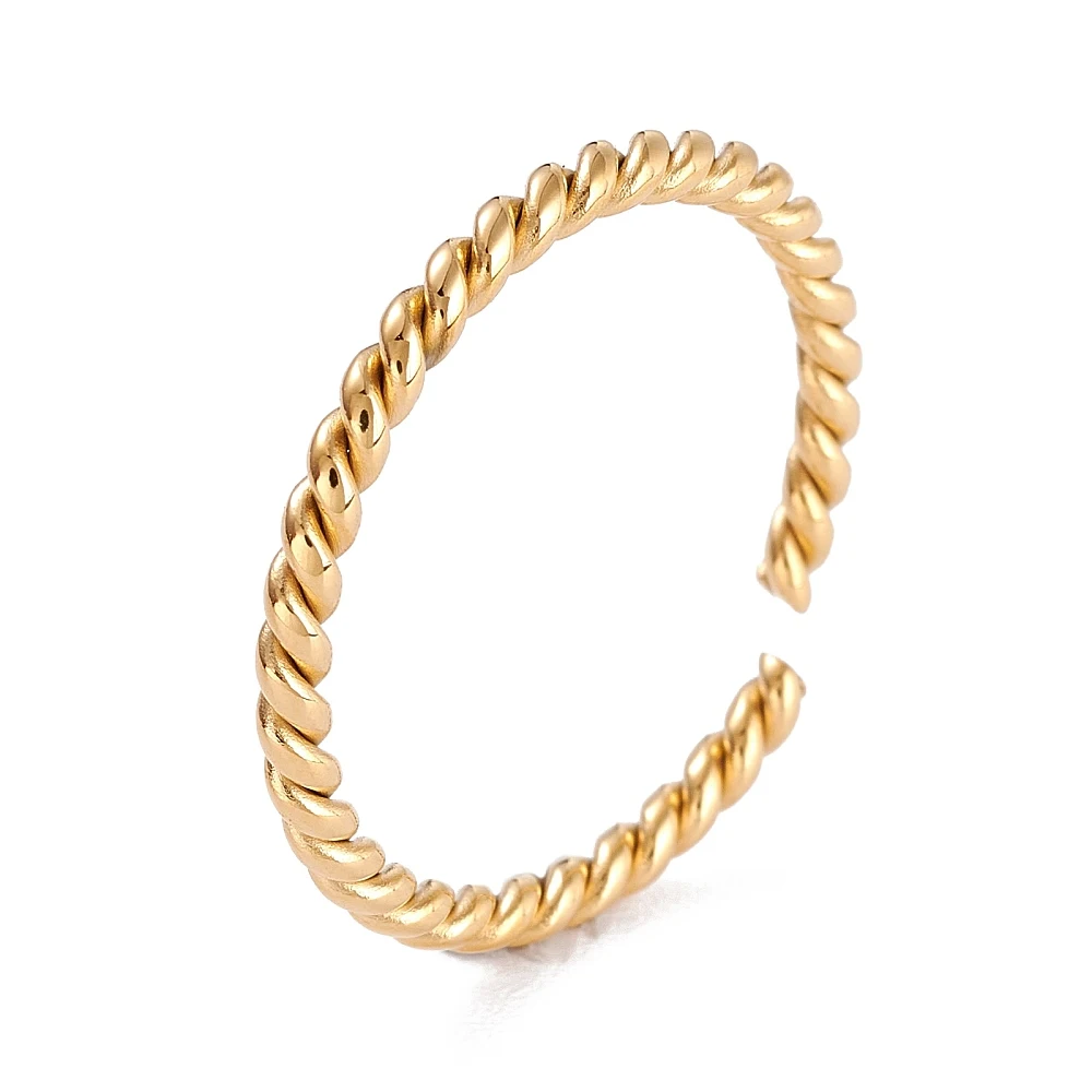 Ion Plating(IP) 304 Stainless Steel Cuff Rings Open Ring Twist Golden 2mm Inner Diameter: 17mm