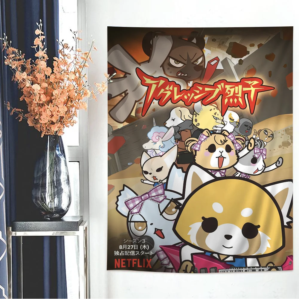 Aggretsuko Anime-Rock Printed Large Wall Tapestry Indian Buddha Wall Decoration Witchcraft Bohemian Hippie Decor Blanket
