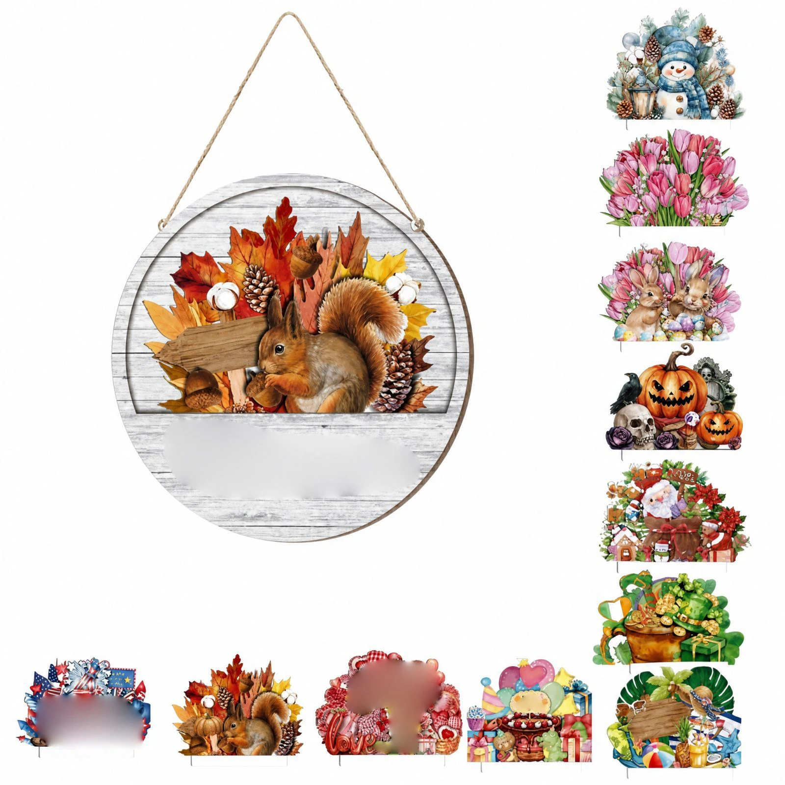 12Pcs Interchangeable Welcome Door Sign Set Front Door Hanging Sign Holiday Welcome Wreath Plaque for Home Porch Decoration