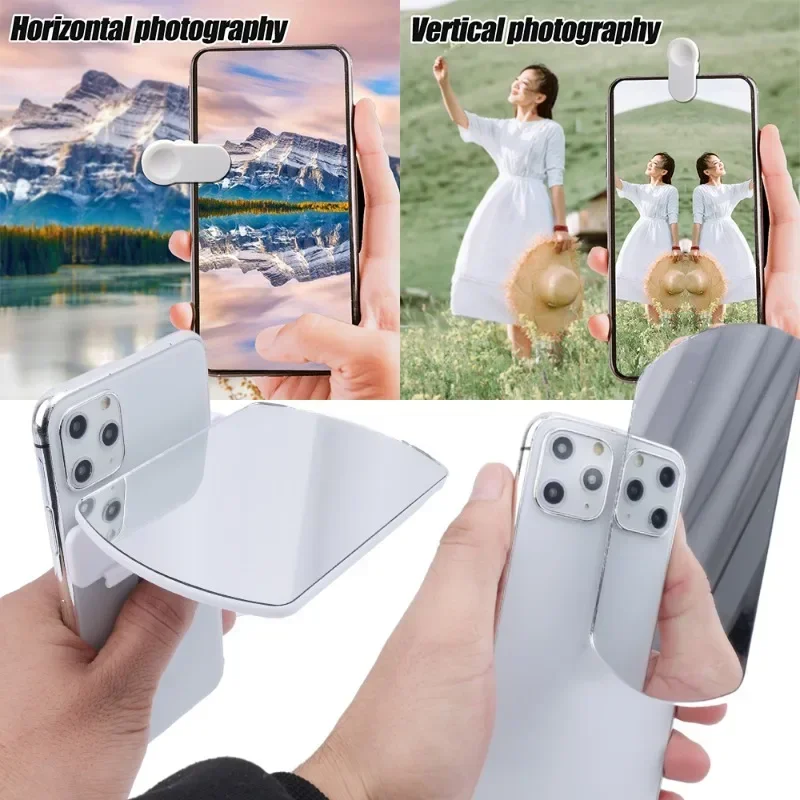 Adjustable Horizontal Vertical Phone Camera Mirror Reflection Clip Outdoor Travel Selfie Reflection Shooting Assist Clip Tools