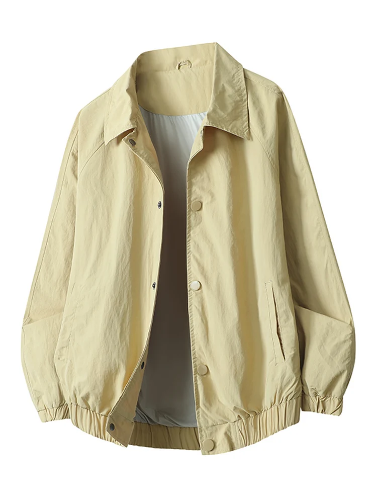 

New 2025 Men's Casual Loose Fit Pure Color Collared Jaet Spring Autumn Seasonal Breathable Stand Size Nylon Fiber Coat