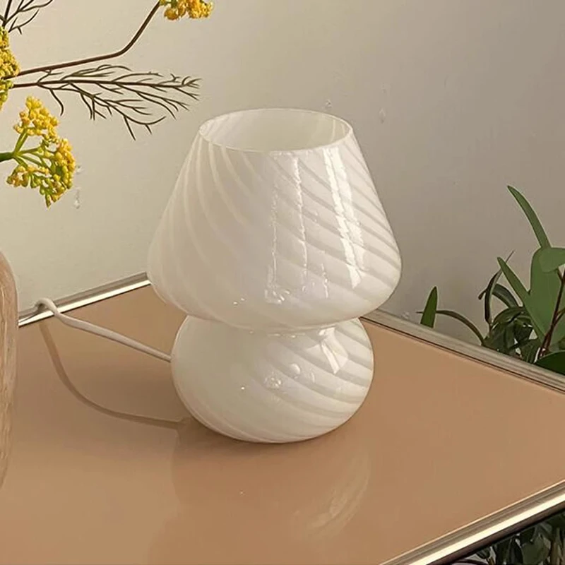 Lampu Meja Jamur Kaca LED Modern Bossen dengan Colokan USB untuk Berkemah, Meja Kerja, dan Dekorasi Rumah Lainnya, Sempurna untuk Hari Ibu!