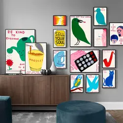 Fideos, pájaro, gato, elefante, llama, arte de pared, póster nórdico, impresiones, pintura en lienzo, cuadros de pared, decoración para sala de estar