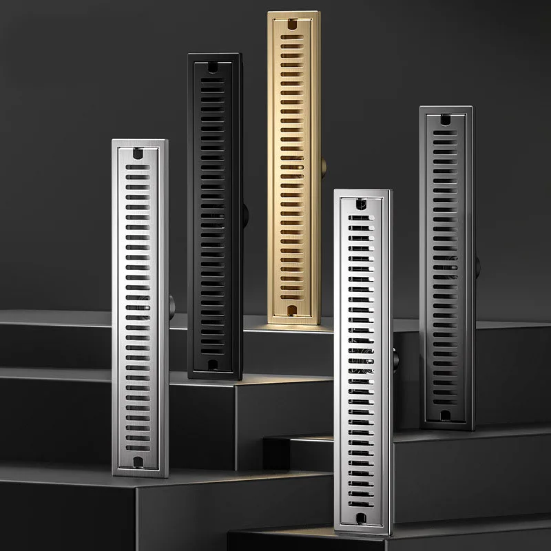 Gold Long Floor Drain Rectangular 304 Stainless Steel Floor Drain Deodorant Type Bathroom Extension Strip Wet Dry Separation