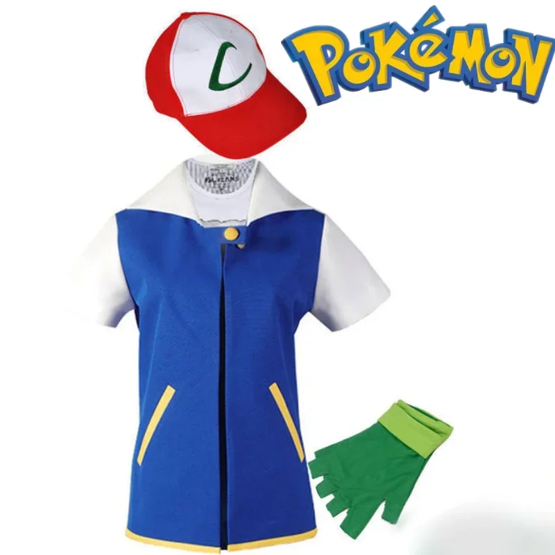 

Anime Blue Jacket Pokemon Men Cosplay Costume Boys Ash Ketchum For Halloween Party Trainer Gloves And Cap Sets Christmas Gift