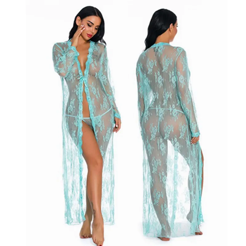 Batas sexis de dama de honor, bata con perspectiva, ropa de dormir, lencería, vestidos de boda, cinturón, vestido de bata esponjoso de encaje de manga larga para mujer