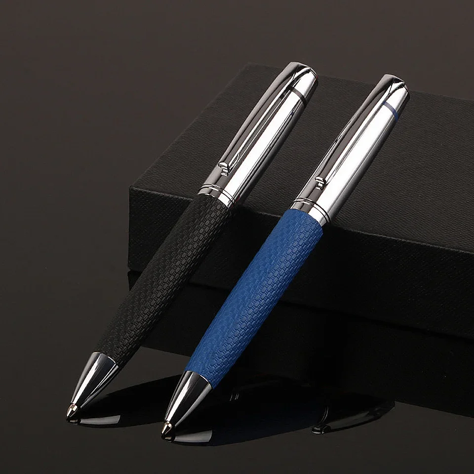 2pcs-lot Ballpoint Pen 0.7mm Metal+Leather Blue/Black PU Leather Luxury Roller Pen Business Writing Office School Supplies