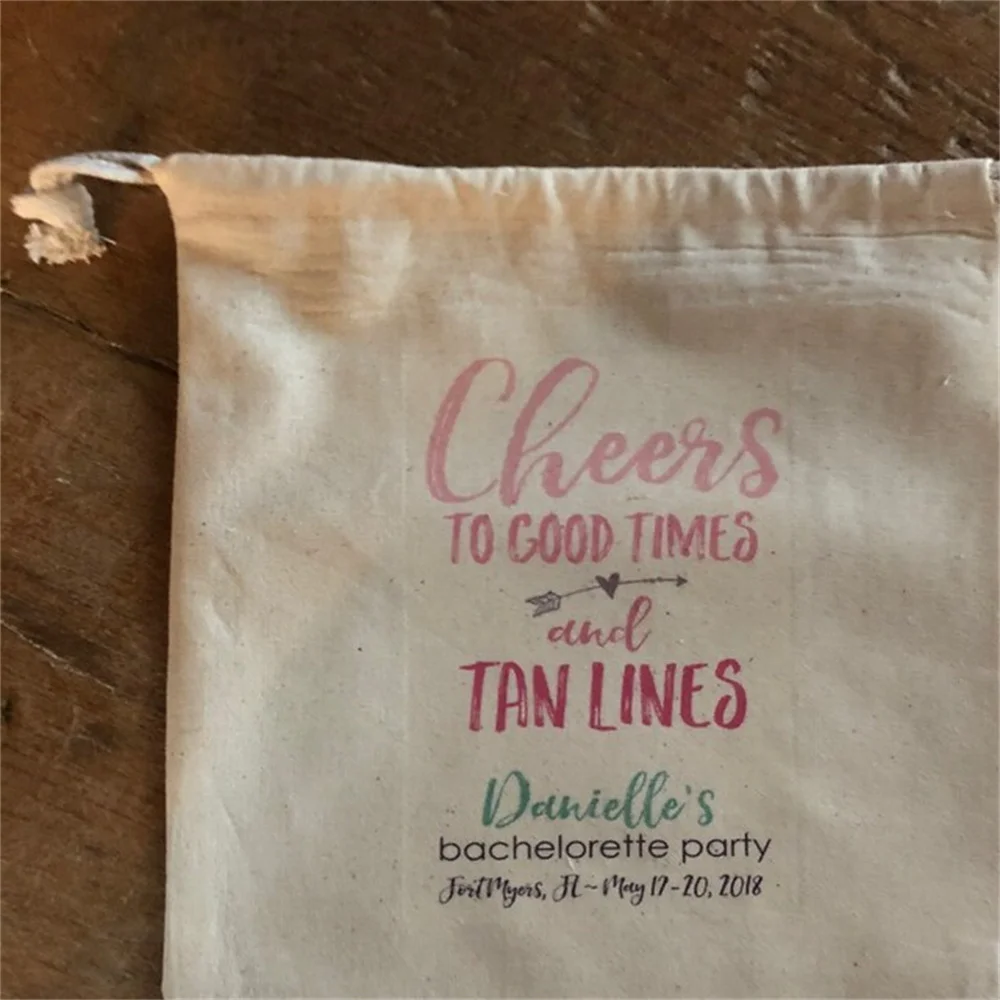 CHEERS to GOOD TIMES and Tan Lines - Personalized Favor Bags - Set of 20 - Bachelorette Party - Wedding Shower - party favor bag