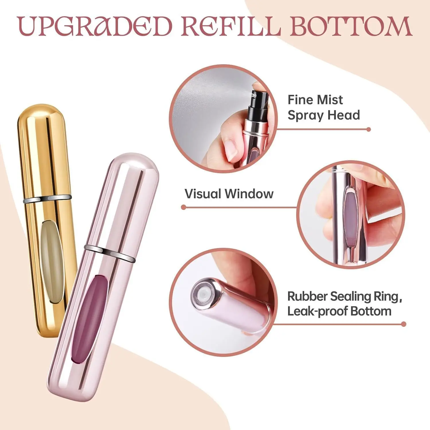 6Pcs Perfumy Refill Bottle Pump Mini Atomizer Refillable Spray Filler Capsule Pocket Dispenser Travel Cologne Sprayer Leakproof