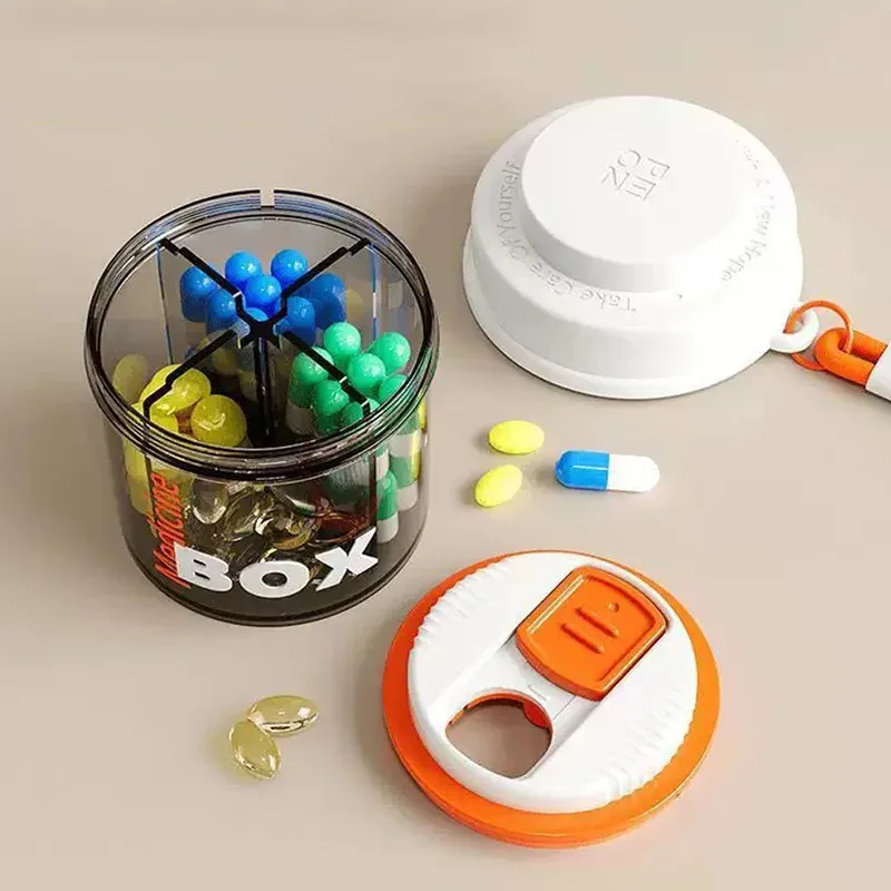 1 x tragbare Mini-Medizinbox mit mehreren Fächern, Reise-Medikamenten-Organizer mit Hängeseil